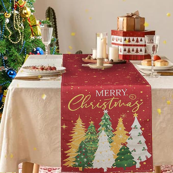 Christmas Table Runner Linen Red Snowflake Winter Table Runners - Image 2