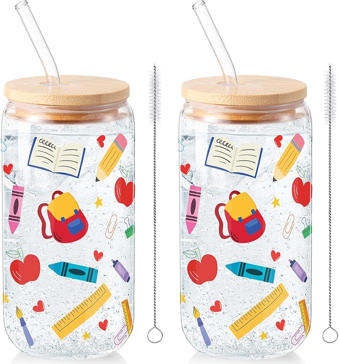Sliner 2 Pcs Teacher Glass Cups Back to School Gifts Tumblers by Sliner