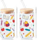 Sliner 2 Pcs Teacher Glass Cups Back to School Gifts Tumblers by Sliner