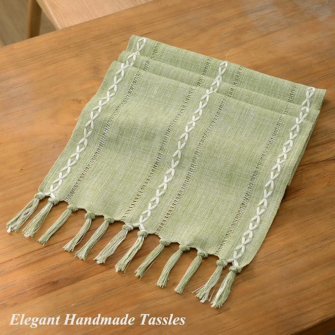 Wracra Rustic Linen Table Runner, Sage Green Table Runners 48 inches Long | - Image 3