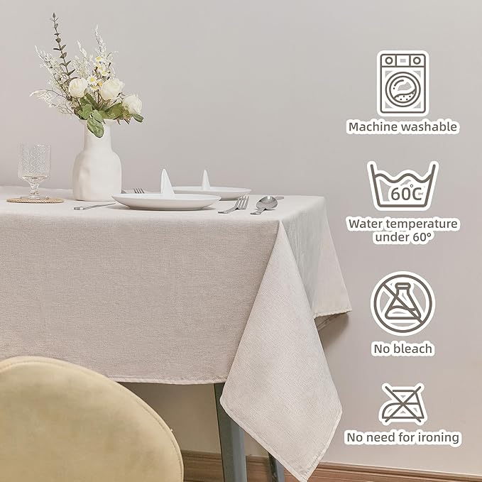 Rectangle Tablecloth Linen Texture Waterproof and Stain-Resistant Fabric Table Cloth, Kitchen Dining Table Decoration, 60 x 84 inch Beige
