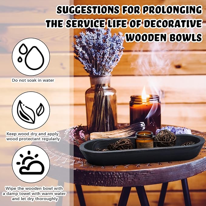 Tessco 2 Pcs Wooden Dough Bowl for Home Rustic Bread Long Wooden Bowl for Kitchen Dining Table Home Decoration(10 x 6 x 2 Inch, 16 x 6 x 2 Inch,Dark Brown)