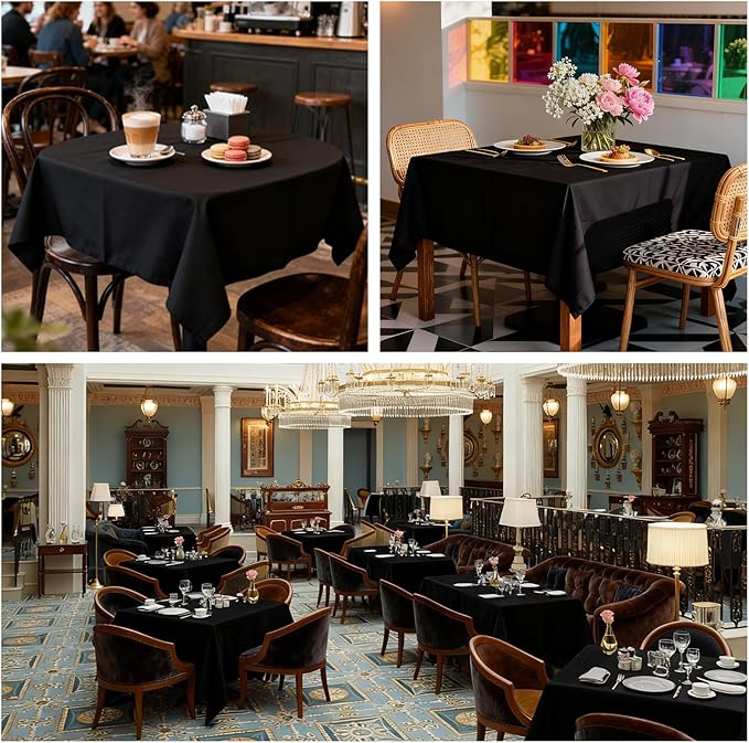 8 Pack Black Square Tablecloth 60x60 Washable Polyester Table Cloth for Square or Round Tables, Wrinkle Resistant Fabric Decorative Covers for Dining Party Banquet Buffet and Wedding