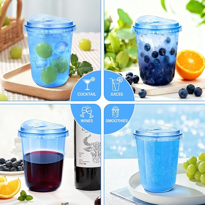 KesaPlan 50 Pack 16 oz Blue Round Bottom Plastic Party Cups - Image 6