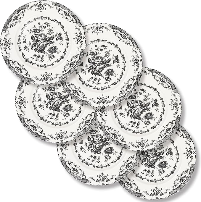 Dinner Plates Set of 6, 10.5 inch Rose Floral Plate, Microwave Safe by HomeElves