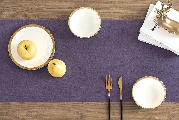Basic Linen Style Table Runner, 14x48 Inch Purple | Mitered Corner Design - Image 3