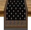Vintage Paisley Table Runner, Boho Brown Black Flowers Leaves Print Table Runner by JanJCurt