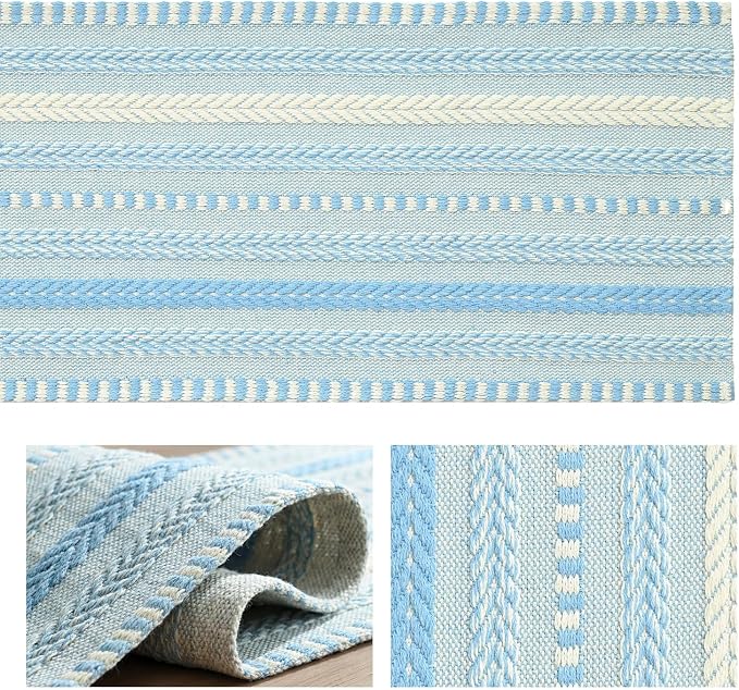 Artoid Mode Sky Blue Farmhouse Stripe Braided Table Runner 12x72 Inch | Holiday - Image 6