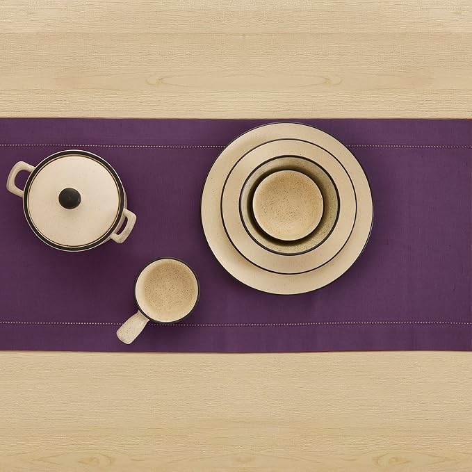 Solino Home Cotton Linen Dining Table Runner Purple Hemstitch, 14 x 108 in | - Image 3