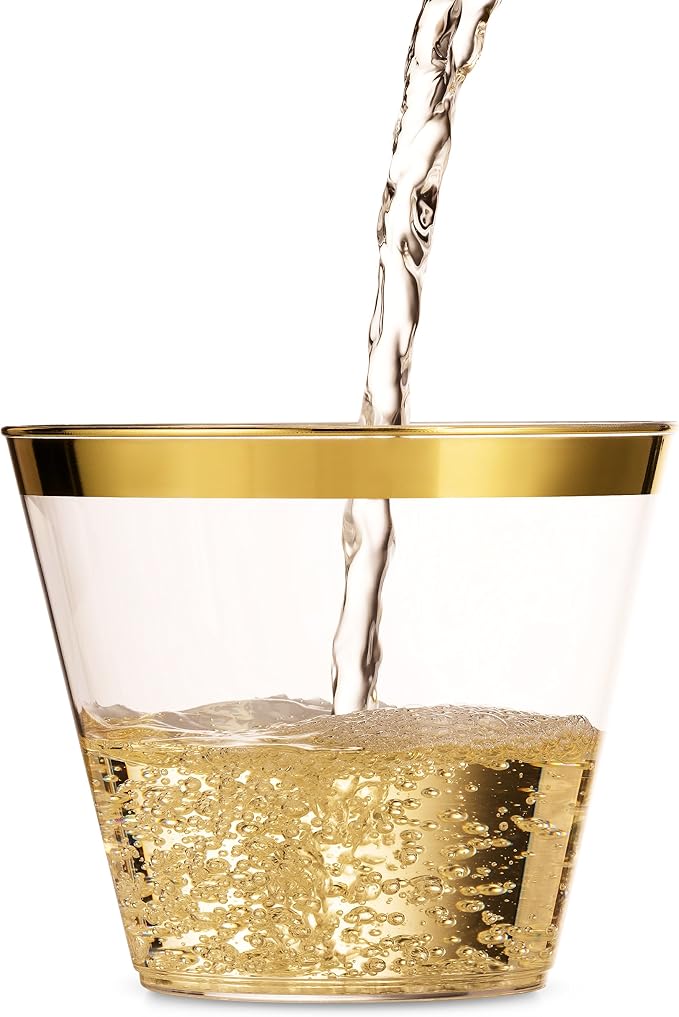 Munfix 100 9 Oz Clear Plastic Cups, Old Fashioned Tumblers, Fancy Disposable - Image 8