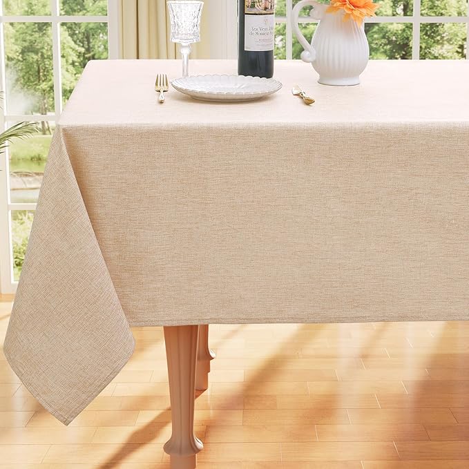 Smiry Rectangle Faux Champagne Table Cloth, Waterproof Burlap Fabric Tablecloth, Washable Decorative Farmhouse Table Covers for Kitchen, Dining, Parties, 60x102, Champagne