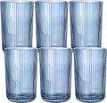 Blue Ribbed Highball Glasses Set of 6, 13.2oz Midnight Blue Colored Glassware by Vintacicle
