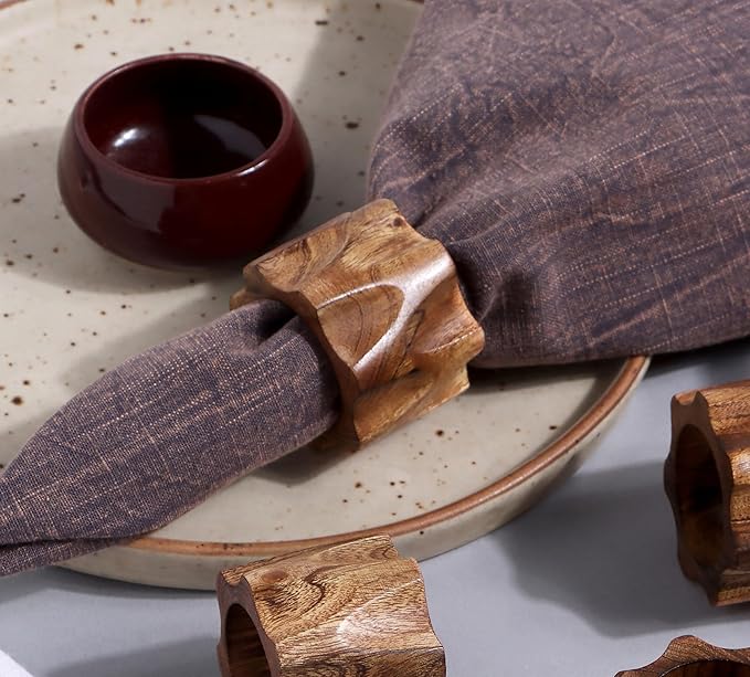 ALPHA Living HOME Napkin Rings Set of 12 for Dinner Parties, Weddings Receptions, Family Gatherings, Everyday Use - Set Your Style with Daily Use Table Décor Accessories (Brown)