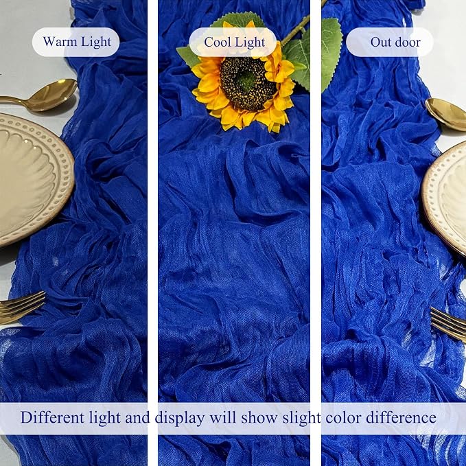 3Pack Royal Blue Cheese Cloth Table Runners, 17x108 inch Sheer Table Runner | - Image 5