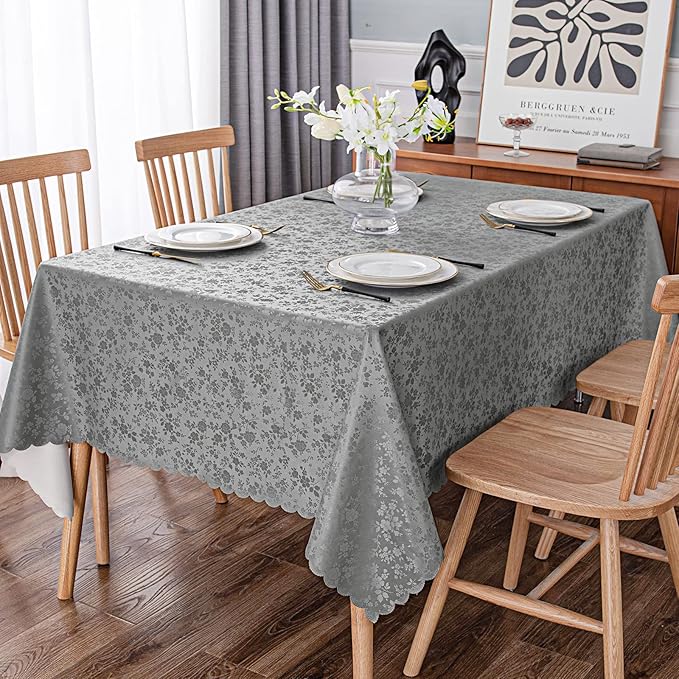 Smiry Rectangle Table Cloth, Waterproof Heavy Duty Vinyl Tablecloths, Wipeable Washable Table Cover for Kitchen and Dining Room (Grey, 60" X 84")