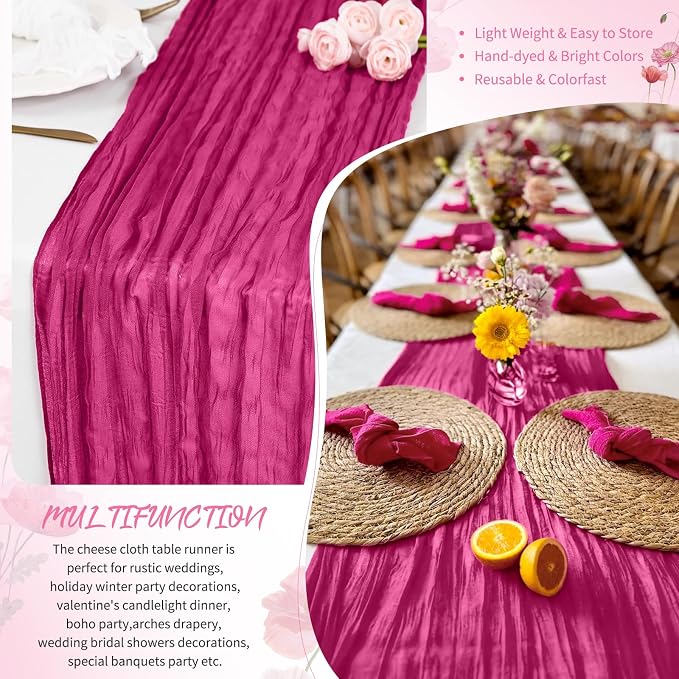 Showgeous 18 Pack Fuschia Cheesecloth Table Runner, 17 x 108 Inches | Boho - Image 5