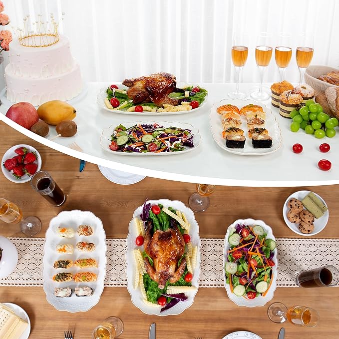 Kassel Ceramic Serving Platter Set | 14”/12”/10” Oval Serving Trays for Entertaining at Parties and Weddings | Oven Safe Large Serving Trays for Tacos, Steak and Cake