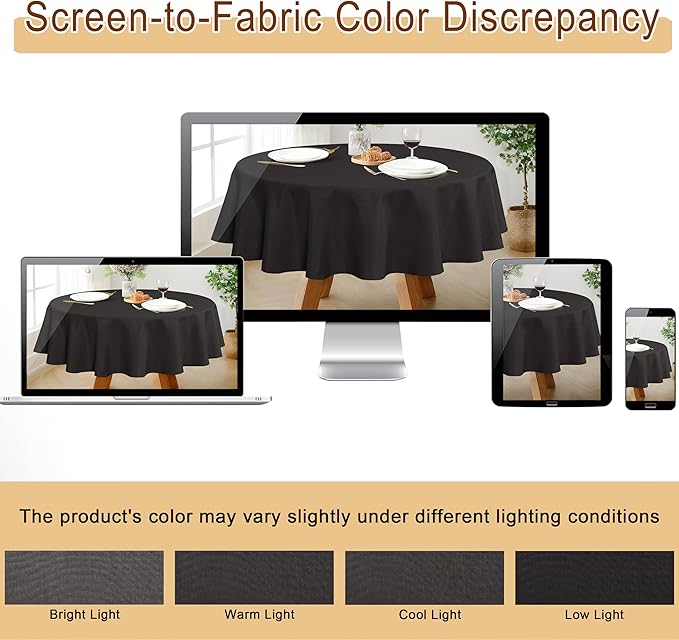 JIUZHEN Round Tablecloth Linen Textured Wrinkle Stain Resistant Farmhouse Table Cloth Decorative Fabric for Kitchen, Dining, Party, Wedding,Outdoor Use,108 Inch Round,Black