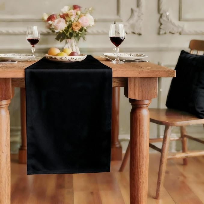 FOLINS&HOME Black Waterproof Decorative Table Runner 108 Inches Long | 210GSM by FOLINSHOME