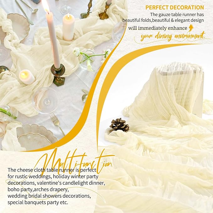 30 Pack Cheesecloth Table Runner 10FT Beige Table Runner Boho Gauze Cheese - Image 6