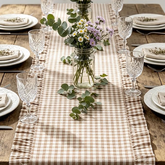 Eternal Beauty 14x120 Gingham Ruffle Table Runner - Image 2
