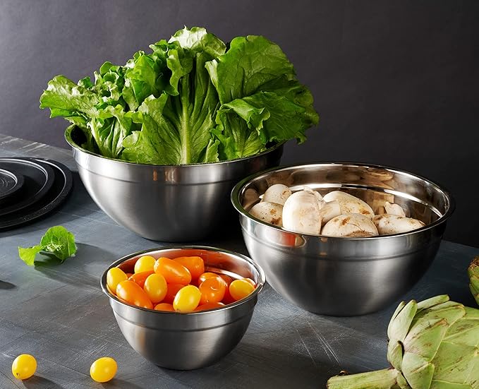 Mixing Bowls with Airtight Lids, Stainless Steel Nesting Bowl Set for Space Saving Storage, Ideal for Cooking, Baking, Prepping & Food Storage