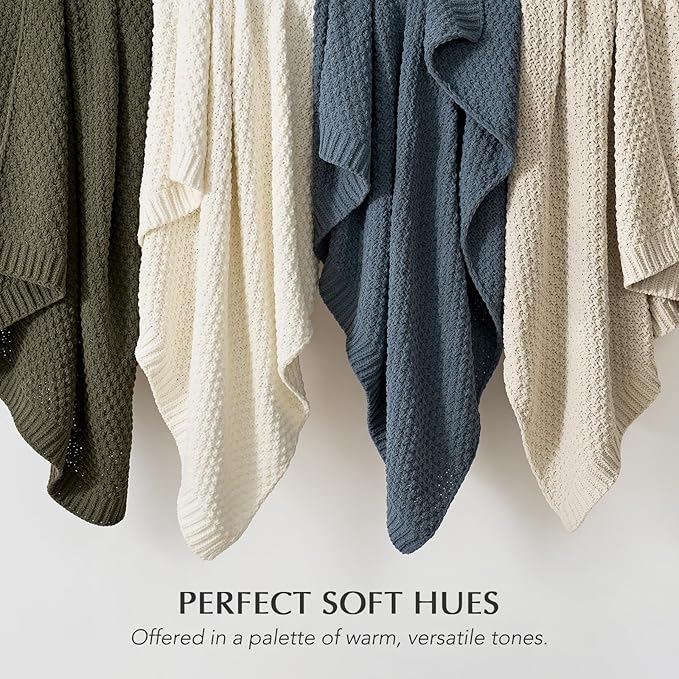 EVERGRACEHOME Chunky Chenille Knit Throw Blanket for Couch, Soft Luxurious Moss Stitch Blankets for Bed, Cozy Decorative Farmhouse Knitted Throws for Sofa, Olive Green, 50" x 60"