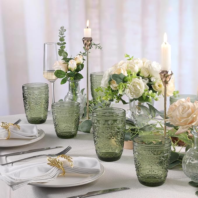 abrwyy Green Drinking Glasses, Vintage Glassware, 14oz Green Glass Cups | - Image 2