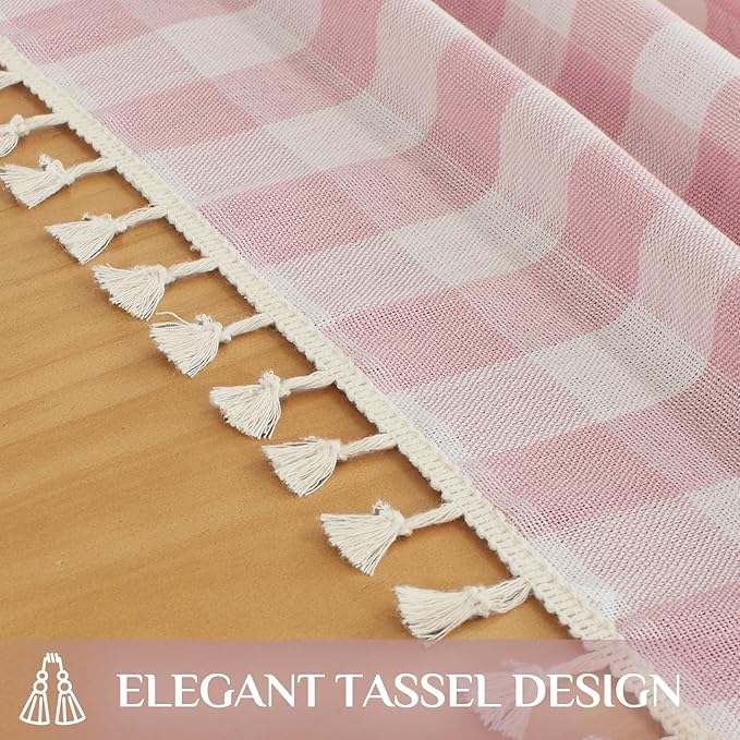 Softalker Valentines Pink Gingham Tablecloth Rectangle, Outdoor Linen Cotton Checkered Table Cloth with Tassel, Heavy Duty Wrinkle Free Plaid Table Cover for Easter Dining Spring Party - 55 x 102 Inch
