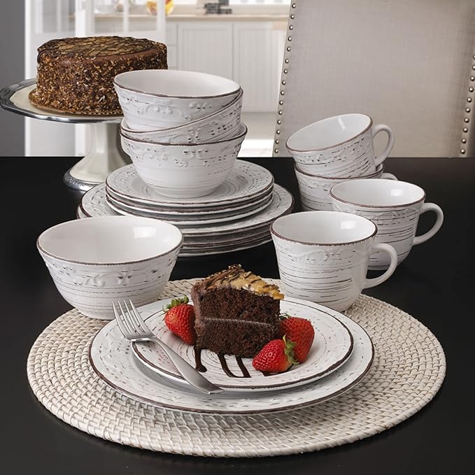 Pfaltzgraff Trellis White 16-Piece Stoneware Dinnerware Set, Service - Image 6