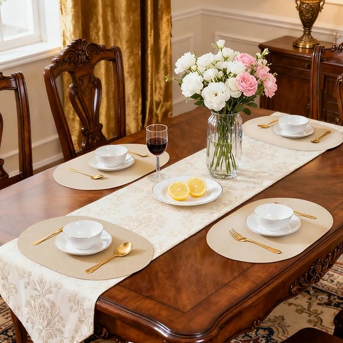 Oval Placemats for Dining Table Set of 6, Washable Leather Table Mats, Waterproof Heat-Resistant Non-Slip Kitchen Placemats, Simple Style Oval Design