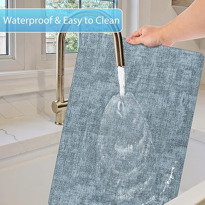 Placemats Set of 8 Washable, Heat Resistant Table Placemats Wipeable Faux Leather Place Mats Non Slip, Waterproof Square Table Mats for Indoor Outdoor, Light Blue