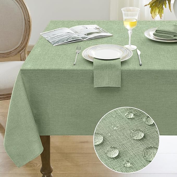 Softalker Sage Green Tablecloth Rectangle 70x52 Inch Outdoor Table Cloths Linen Textured Stain and Wrinkle Resistant Decorative Dining Table Cover Waterproof for Spring,Easter,Party,Birthday,Coffee