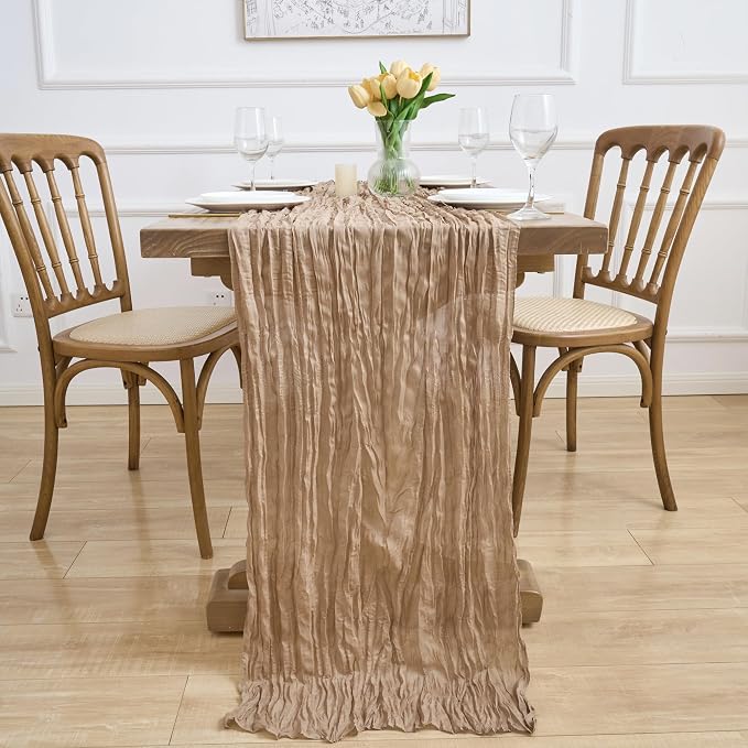Asee'm 3pcs Cheesecloth Table Runner 120 Inches Long Nude Boho Gauze Cheese - Image 6
