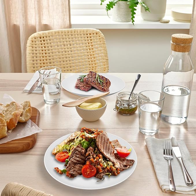 Homienly Wheat Straw Dinner Plates 10 inch, Unbreakable Plates Set, Alternative to Plastic Plates Reusable, Microwave and Dishwasher Safe Plate for Kitchen, Camping, Salad - White