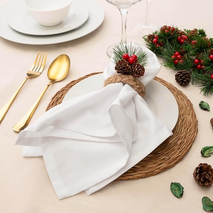 Blue Needles Solid Cloth Napkins Set of 12 White 100% Cotton Dinner Napkins 18x18 inches - Soft, Reusable, Absorbent & Washable Linen, Ideal for Valentine's Day Events, Parties & Everyday Use