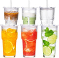 20oz Iced Coffee Cups with Lids, Glass Coffee Cups with Lids and Straws | Clear by VA1KENE