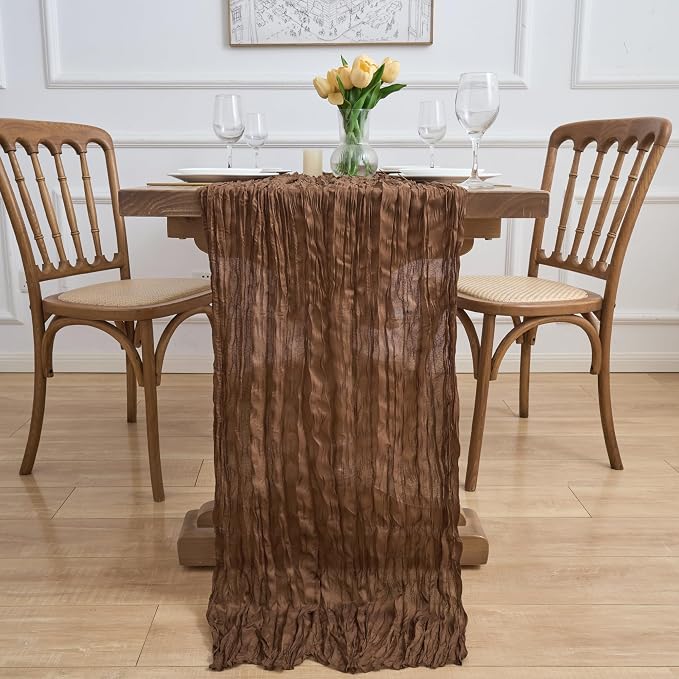 Asee'm 12pcs Brown Coffee Cheesecloth Table Runner 10FT Boho Rustic Fall | - Image 6