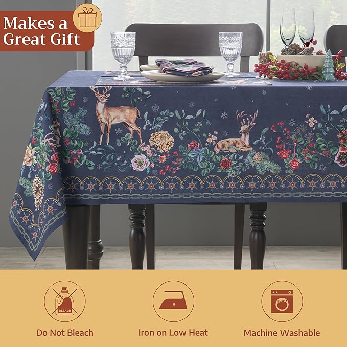 Maison d' Hermine Table Cloth Rectangle Table 100% Cotton 70 x 108 Inches Fall Tablecloth Reusable Everyday Use for Thanksgiving Christmas Decorations Dining Farmhouse Party (Christmas Joy)