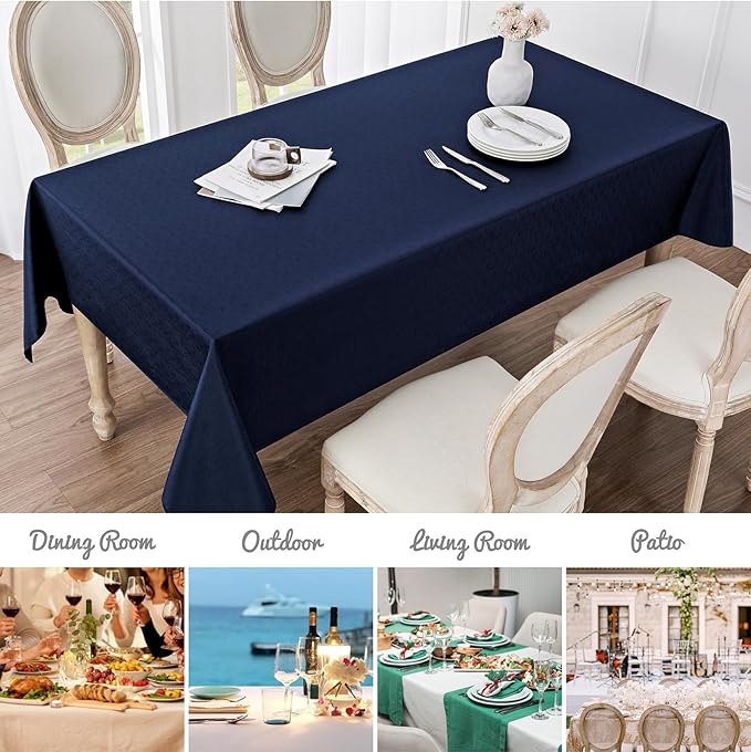 2 Pack Rectangle Tablecloth, 60x84 inch, Water Resistant Wrinkle Free Linen Textured Table Cloth Washable, Decorative Fabric Table Cover for Dining, Party and Camping, Navy Blue