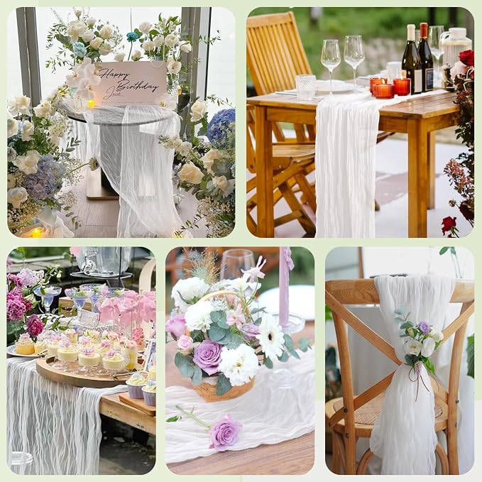 Cheesecloth Table Runner 10FT 2Pcs Ivory Boho Gauze Rustic Sheer Runners | - Image 7