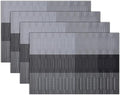 Winknowl Placemats Set of 4, Heat Resistant Non-Slip Vinyl Woven Table Mats for Dining Table, Washable Durable Elegant Place Mats for Kitchen Indoor/Outdoor Use (Black)