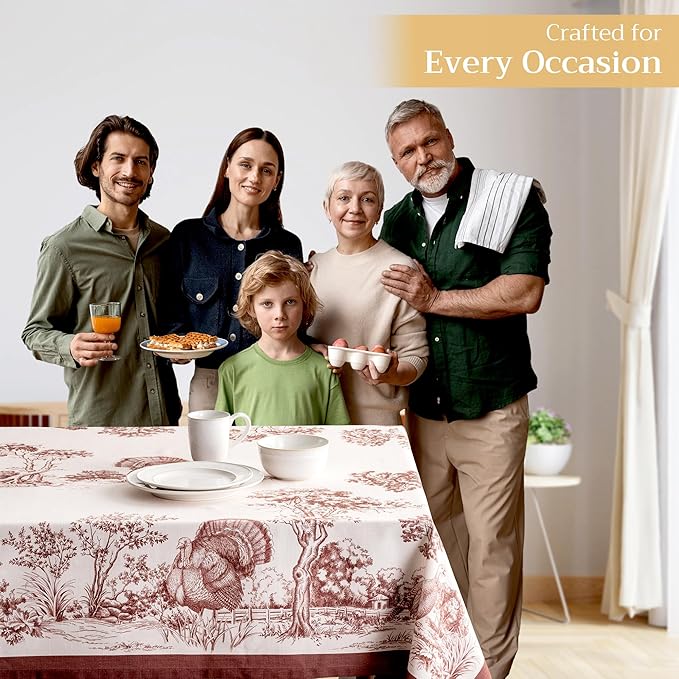 Maison d' Hermine Table Cloth Rectangle Table 100% Cotton 70 x 108 Inches Fall Tablecloth Reusable Everyday Use for Thanksgiving Christmas Decorations Dining Farmhouse Party (Holy Jouy - Brown)