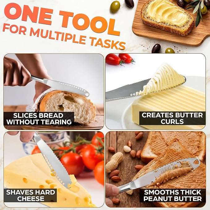 2 Pcs Butter Knife Spreader, 3 in 1, Stainless Steel | Butter Spreader Knife; - Image 3