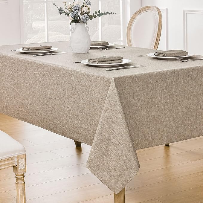 Rectangle Tablecloth Linen Textured Waterproof & Stain Resistant Table Cloth Wrinkle Free Decorative Fabric Farmhouse Table Cover for Dining/Party/Buffet/Wedding, 60 x 120 Inch, Mocha