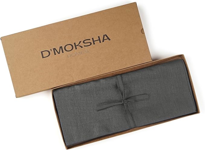 D'Moksha Homes Linen Charcoal Grey Table Runner 72 Inches Long - 100% Pure Linen 14 x 72 Inch Table Runner for Dining, Spring, Easter - Machine Washable