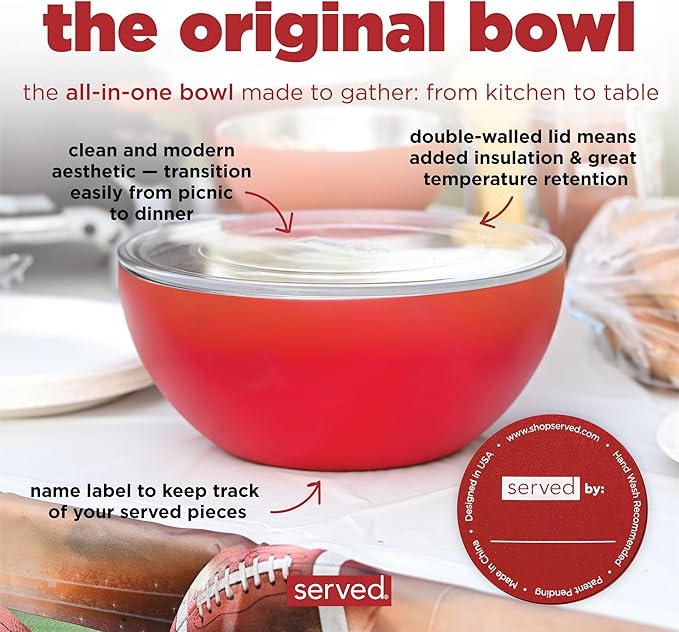 Ohio State Buckeyes Large Insulated Serving Bowl with Lid (3Q /100oz) - Officially Licensed Stainless Steel Thermal Bowl - Double-Walled, Vacuum Insulated Bowl, Hot & Cold Food, Tailgates & Game Day