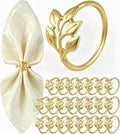 Gold Napkin Rings Set of 24, Shiny Zinc Alloy, Durable Polished Leaf Shaped by Monkkino