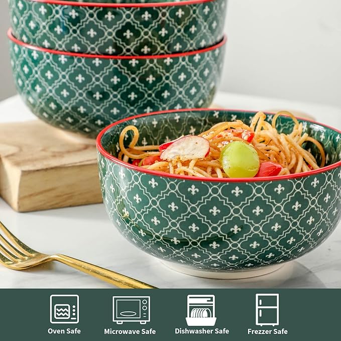 Ceramic Bowls set of 6,26 OZ Soup Bowls,Stoneware Bowls for Noodles,Salad,Ideal for Celebrations,Holiday Gatherings,Festive Christmas Table Decor,Microwave and Dishwasher Safe