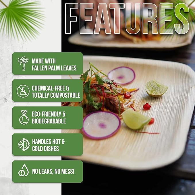 Palm Leaf Plates 6 Inch (100 Pack), Square Bamboo Plates Disposable, Eco-Friendly, Biodegradable & Compostable Bamboo Appetizer Plates, Perfect Dinnerware for Desserts, Snacks, Parties & Events